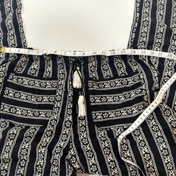 WOMEN'SECRET Boho Black Print Long Pant Mid Rise Draw String Sz L Front Pocket - Picture 14 of 16